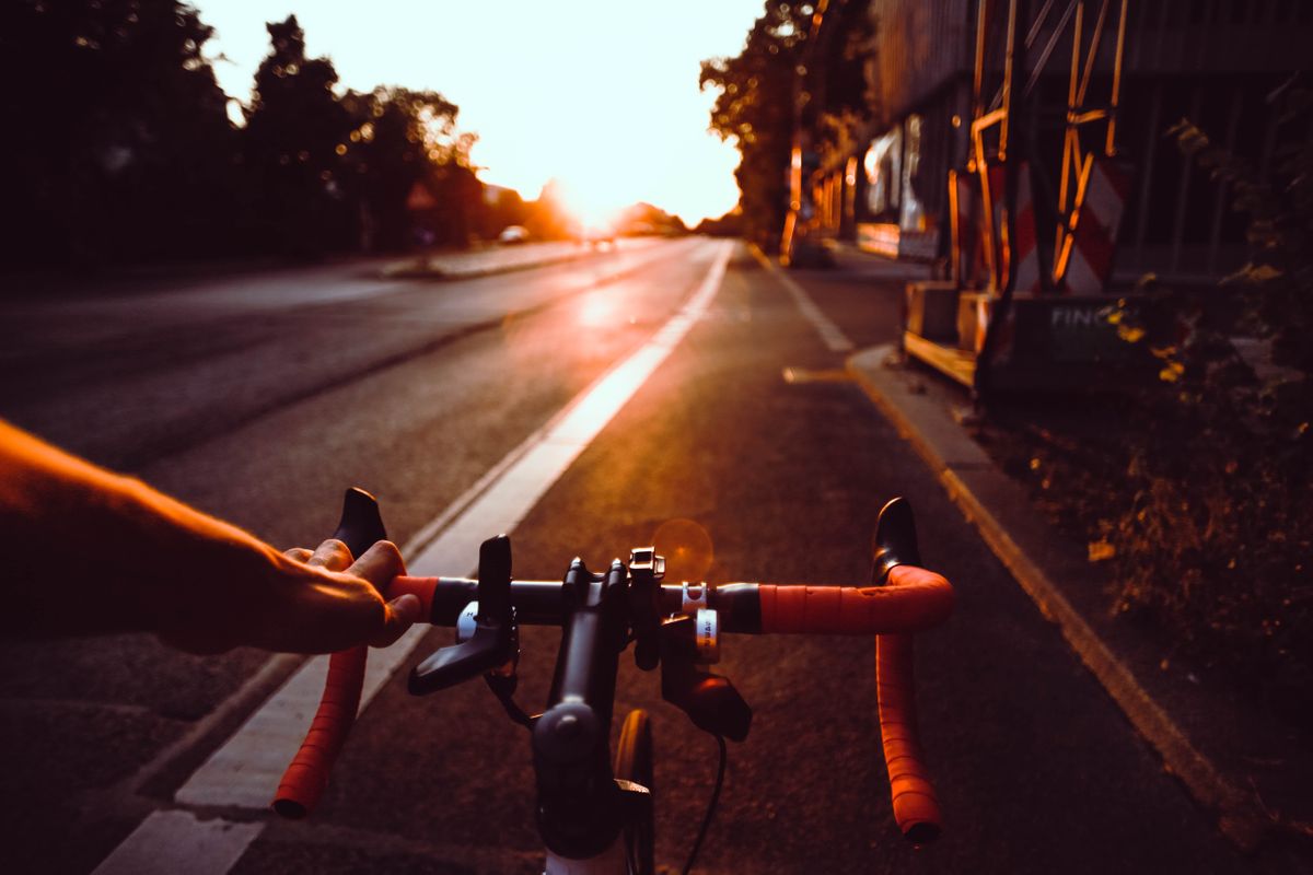 A cycling personal trainer on the road. 