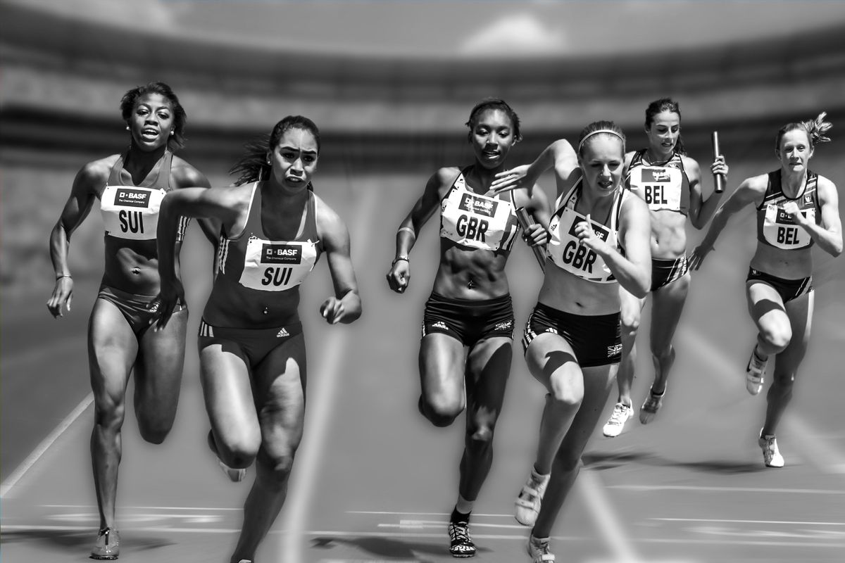 Personal trainers running in a race