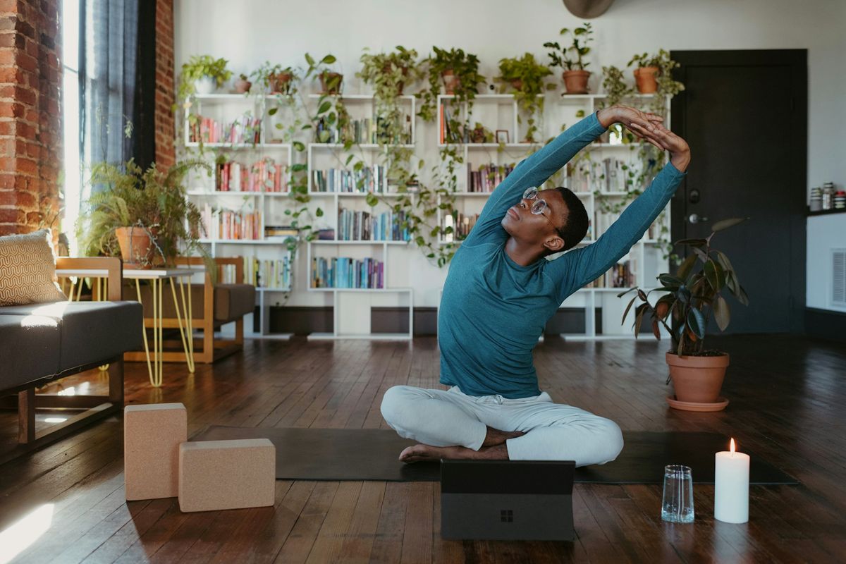 A man exercising indoors