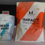 Bags of creatine and whey protein