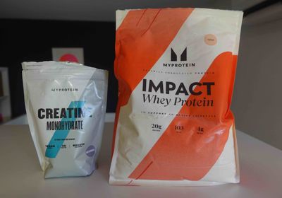 Bags of creatine and whey protein