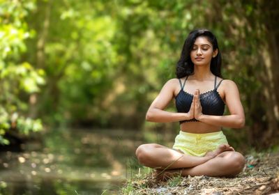 A woman meditating