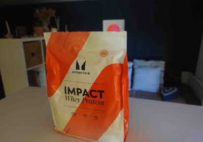 A bag of whey protein powder. 