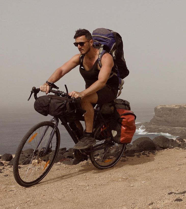 A author riding a bike