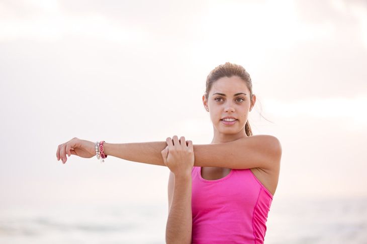 A woman stretching