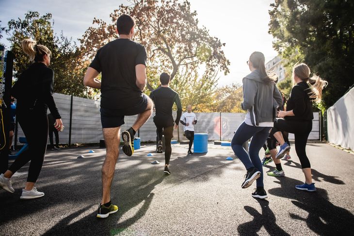 People exercising together. 