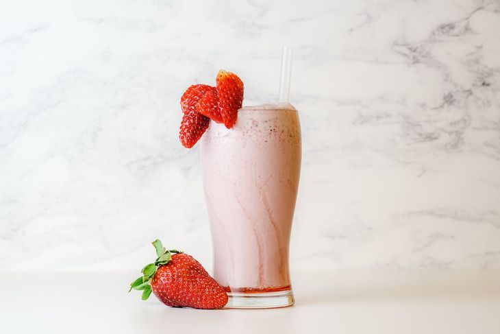 A whey protein shake with strawberries