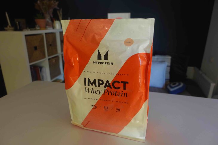 A bag of whey protein powder