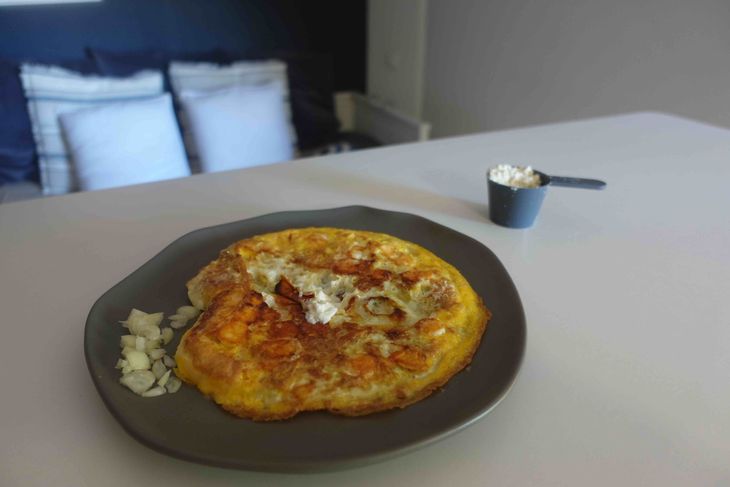 A four-egg omelette and a scoop of whey